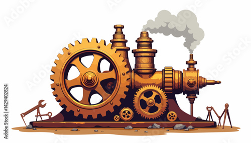 Vintage steam engine with gears and smokestack  