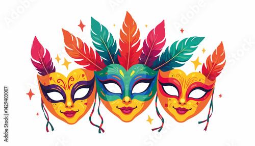 Colorful Carnival Masks with Feathers and Sparkles  