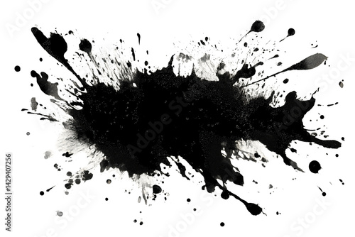 Dynamische schwarze Tusche- und Tintenspritzer als abstrakte Kunstform PNG mit transparentem Hintergrund

