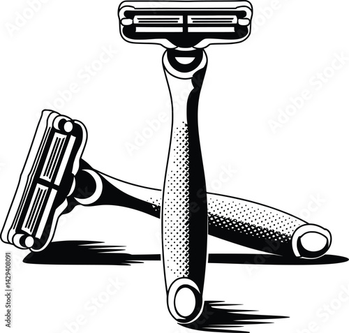 Vintage Razor Blade Illustration in Black and White Style