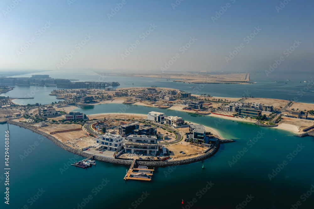 Naklejka premium Construction Dubai Palm island from above.
