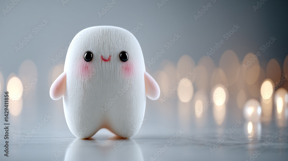Cute 3D shiny white tooth with a cheerful smile on a bright minimalistic background symbolizing dental health happiness cleanliness and care with space on the side for copy or branding