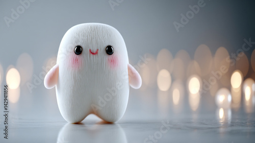 Obraz na płótnie Cute 3D shiny white tooth with a cheerful smile on a bright minimalistic background symbolizing dental health happiness cleanliness and care with space on the side for copy or branding
w salonie