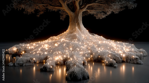 Obraz na płótnie Digital tree roots with glowing lights symbolize the fusion of technology and nature highlighting the interconnectedness of biological systems and digital networks in a futuristic aesthetic
w salonie