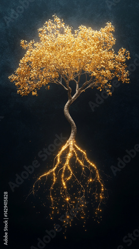 Obraz na płótnie Digital tree roots with glowing lights symbolize the fusion of technology and nature highlighting the interconnectedness of biological systems and digital networks in a futuristic aesthetic
w salonie