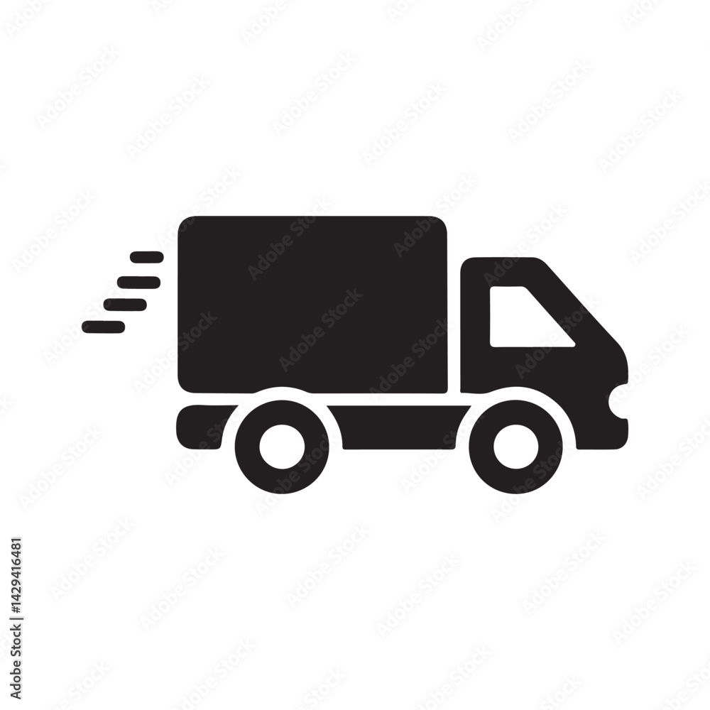 Fast Delivery Truck Icon.Simple, black and white icon of a delivery truck with speed lines. Fast Delivery Truck Icon.Simple, black and white icon of a delivery truck with speed lines.
