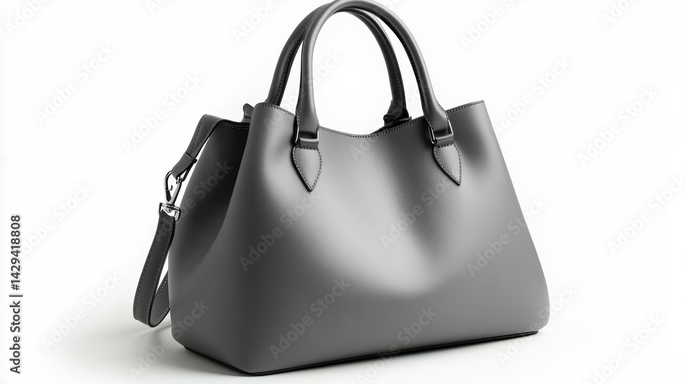 Gray faux leather handbag with soft matte finish, isolated on white background Gray faux leather handbag with soft matte finish, isolated on white background