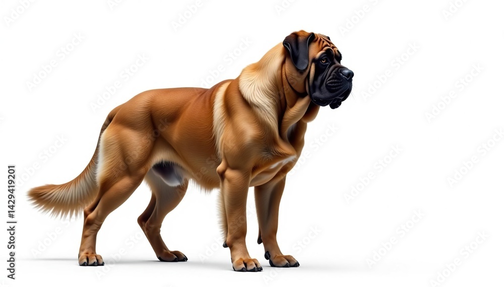 Obraz premium Majestic mastiff, powerful stance, white background, head shot, white background photography