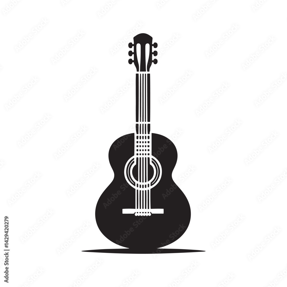 Obraz premium Strings of Sound: A Versatile Collection of Guitar Vector Silhouettes Celebrating the Timeless Appeal, Iconic Shape, and Musical Energy of This Classic Stringed Instrument.