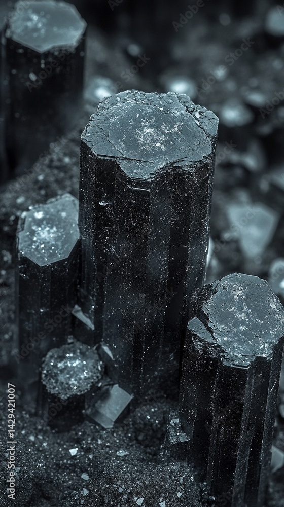 Explore the deep hues and raw textures of schorl black tourmaline in this macro shot capturing the crystal's grounding energy and protective symbolism in natural mineral form