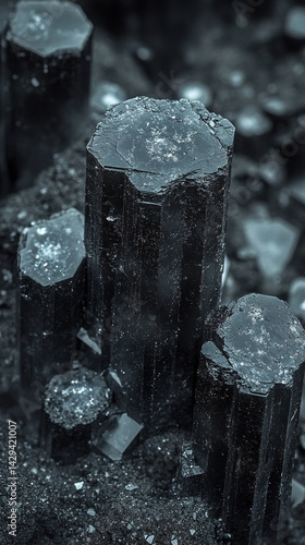 Obraz na płótnie Explore the deep hues and raw textures of schorl black tourmaline in this macro shot capturing the crystal's grounding energy and protective symbolism in natural mineral form
w salonie