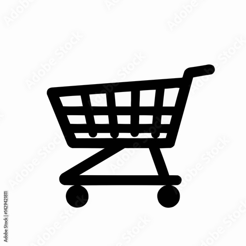 A simplistic line drawing of an empty shopping cart, ready for use. This image symbolizes consumerism and the act of purchasing goods.