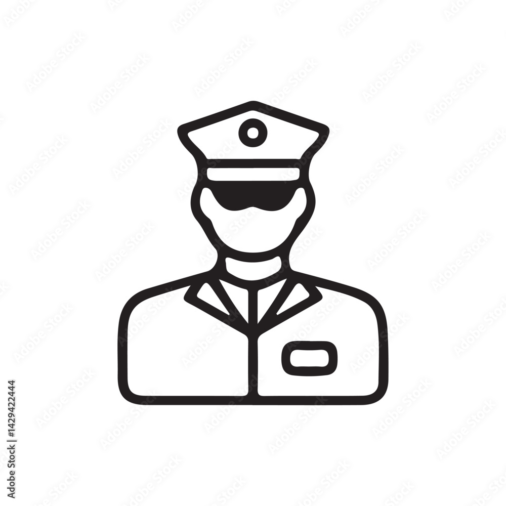 Simple Line Art Illustration of a Security Guard,A black and white, line-art illustration of a security guard. Simple Line Art Illustration of a Security Guard,A black and white, line-art illustration of a security guard.