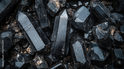 Obraz na płótnie Explore the deep hues and raw textures of schorl black tourmaline in this macro shot capturing the crystal's grounding energy and protective symbolism in natural mineral form
w salonie