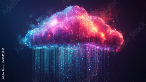Obraz na płótnie A glowing digital cloud releases streams of data like futuristic rain symbolizing the seamless flow of information connectivity cloud storage and the evolution of cloud computing technology
w salonie