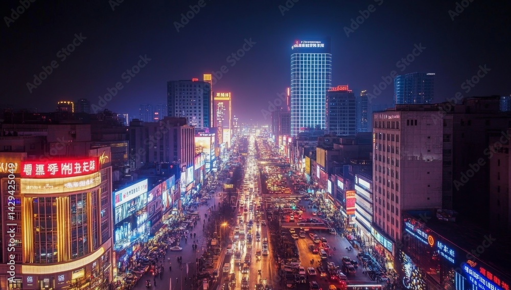 Obraz premium Illuminated city street at night