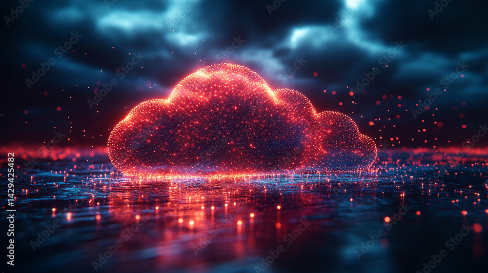 A glowing digital cloud releases streams of data like futuristic rain symbolizing the seamless flow of information connectivity cloud storage and the evolution of cloud computing technology