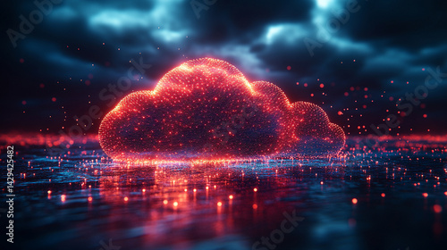 Obraz na płótnie A glowing digital cloud releases streams of data like futuristic rain symbolizing the seamless flow of information connectivity cloud storage and the evolution of cloud computing technology
w salonie