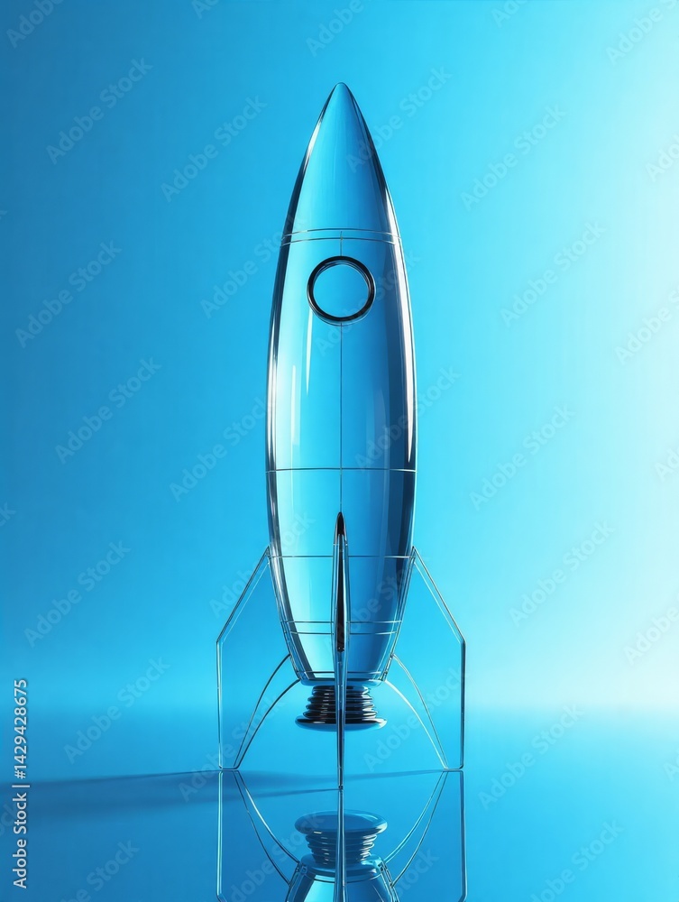 Fototapeta premium Glass Rocket Stands on Reflective Surface 