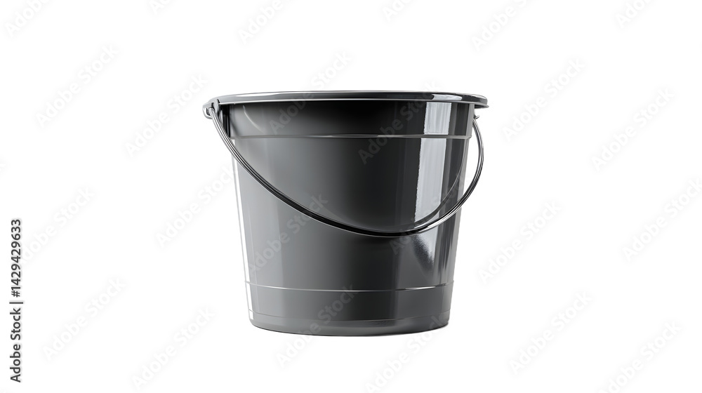 A sleek, black plastic bucket with a sturdy handle, perfect for carrying and storing various items. A sleek, black plastic bucket with a sturdy handle, perfect for carrying and storing various items.