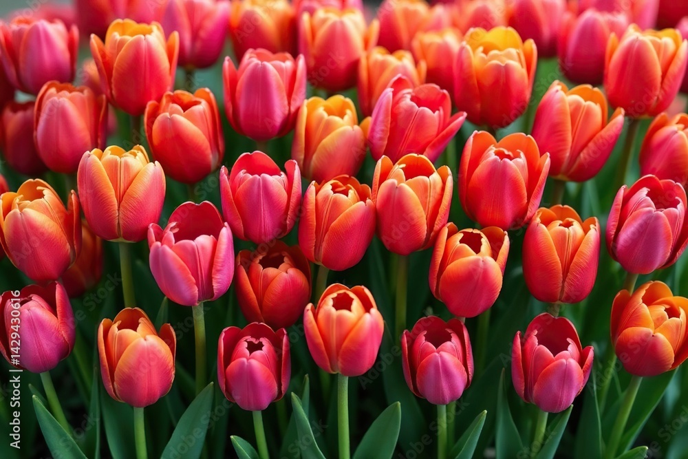 Fototapeta premium Bold, stylized tulips arranged in a square grid , spring, bold, artwork