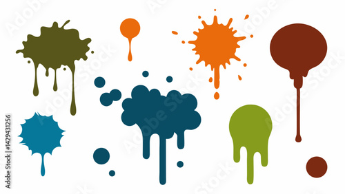 Set of grunge ink splatter. Splash of paints, spray drops, wet paint drop collection. Kit with design elements: splash and drip , blob spray. silhouette vector