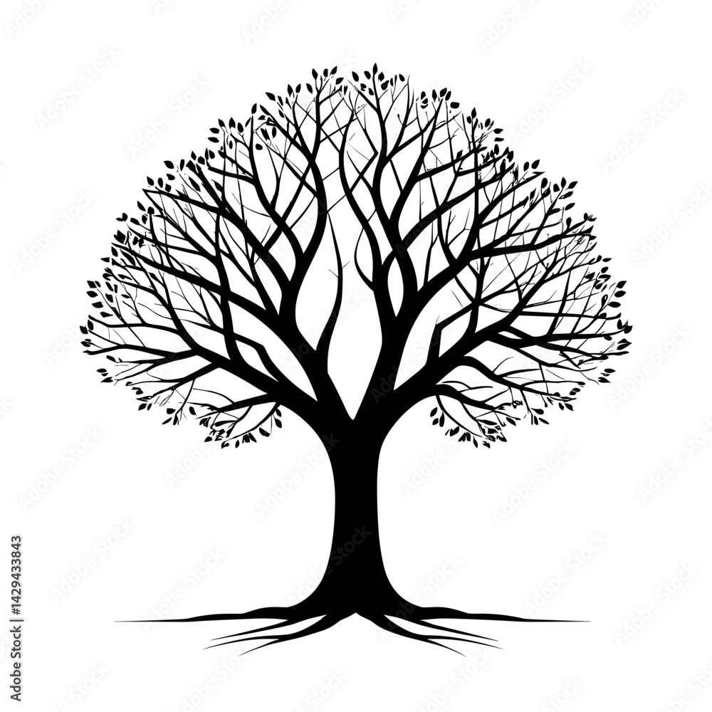 Obraz premium Elegant black tree silhouette with intricate branches and roots 