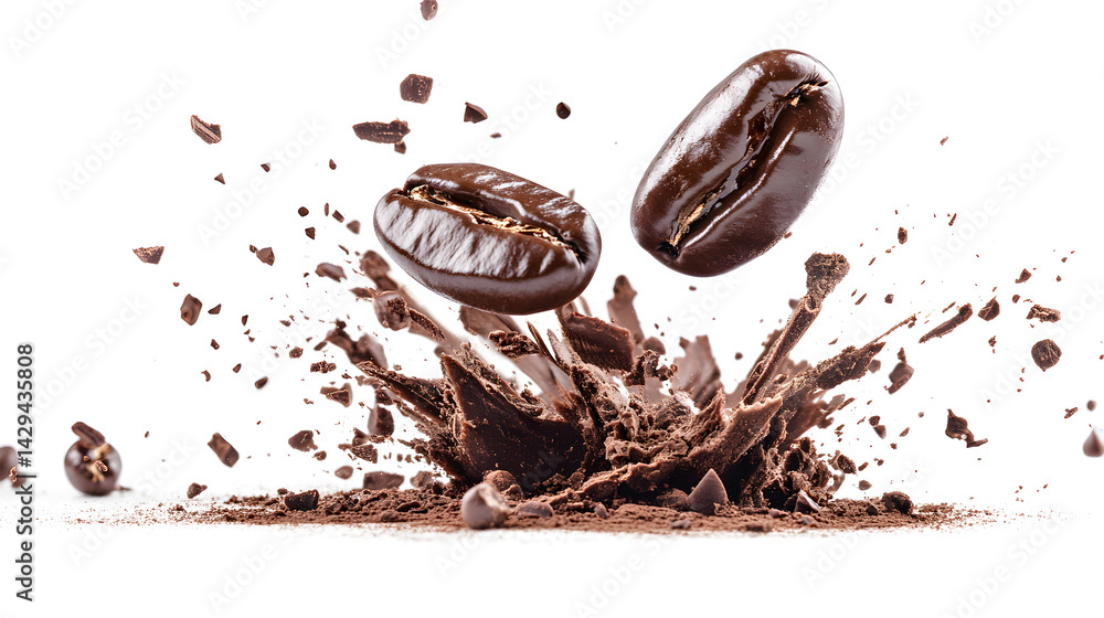 Two coffee beans are flying through the air Two coffee beans are flying through the air