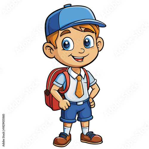 Cartoon schoolboy ready for school