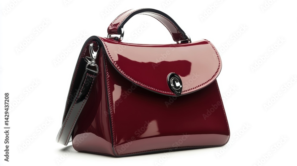 Glossy burgundy shoulder bag handbag with patent finish, isolated on white background Glossy burgundy shoulder bag handbag with patent finish, isolated on white background