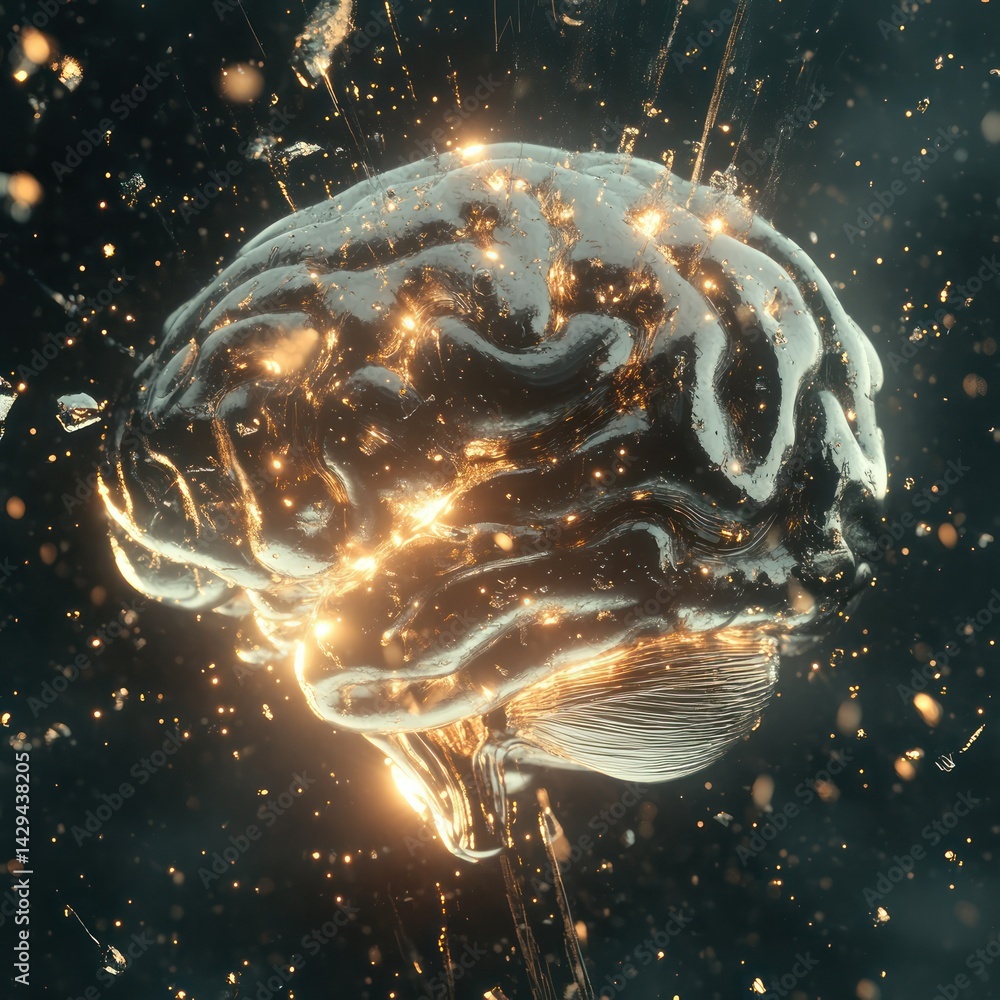 Fototapeta premium Glowing Metallic Brain with Abstract Art. (1)