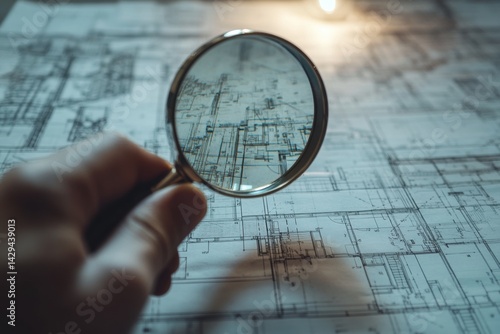 Hand inspecting architectural blueprint