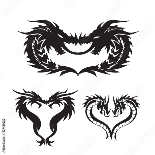 TRIBAL TATOO Dragon, Three black dragons are shown in different positions