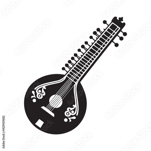 Ragas in Silhouette: A Mesmerizing Collection of Sitar Vector Designs Showcasing the Elegant Form, Spiritual Resonance, and Cultural Depth of This Iconic Indian String Instrument.