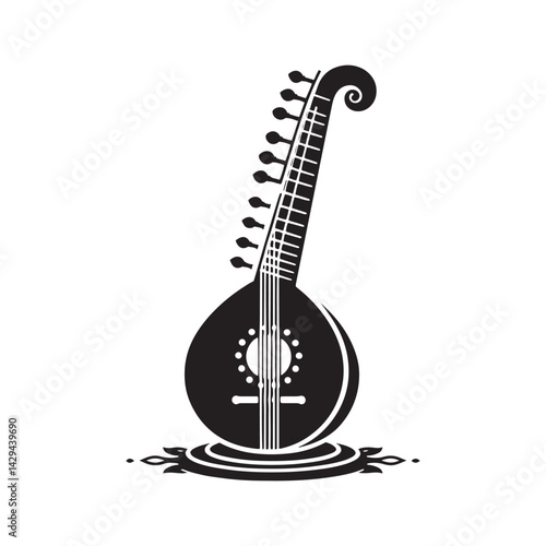 Ragas in Silhouette: A Mesmerizing Collection of Sitar Vector Designs Showcasing the Elegant Form, Spiritual Resonance, and Cultural Depth of This Iconic Indian String Instrument.