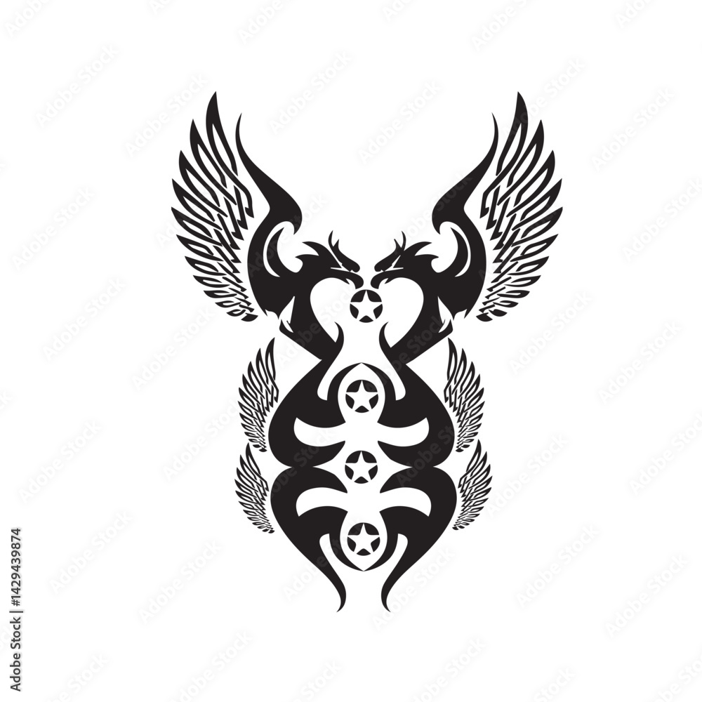 Fototapeta premium Phoenix silhouette png style vector tattoos , Majestic Bull Silhouette in Black and White Art Design 