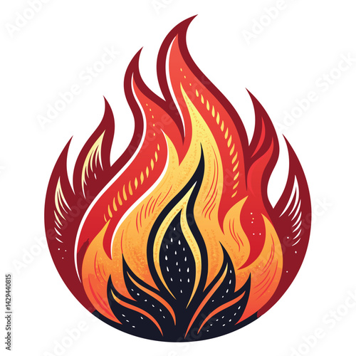 Design a vibrant red fire icon, incorporating a glowing ember texture for realism.  Include subtle volumetric lighting effects for depth.  The icon should be simple and easily scalable.