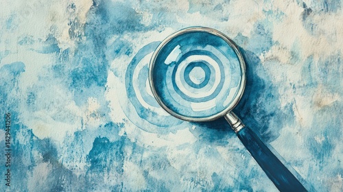 Magnifying glass on textured watercolor