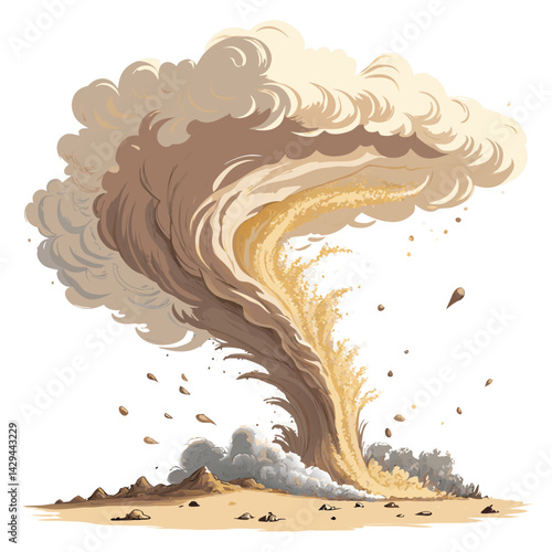 Render a dramatic image of a swirling, tan-colored sandstorm cloud, emphasizing the turbulent motion of the dust particles. High detail required.