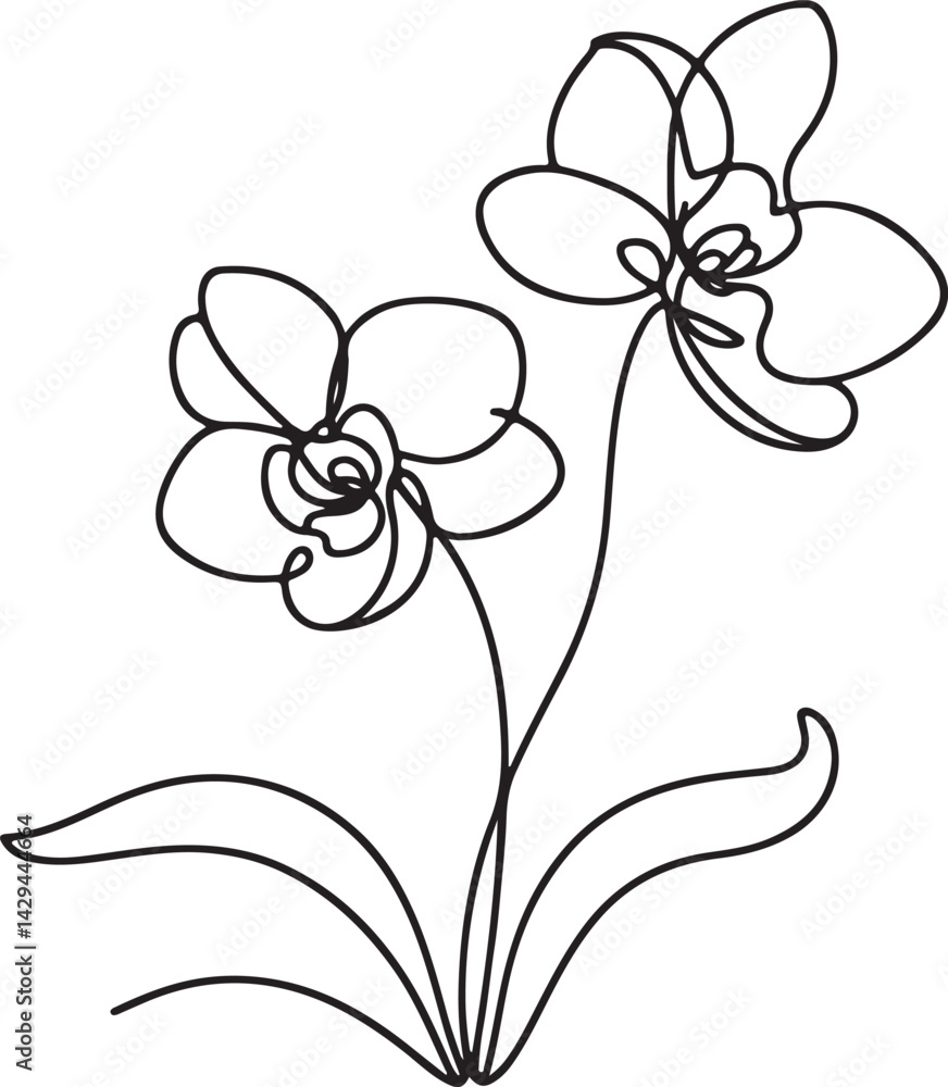 Fototapeta premium Orchid flower icon drawing on white background