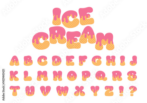 Ice cream letters vector illustration. Cartoon waffle alphabet.