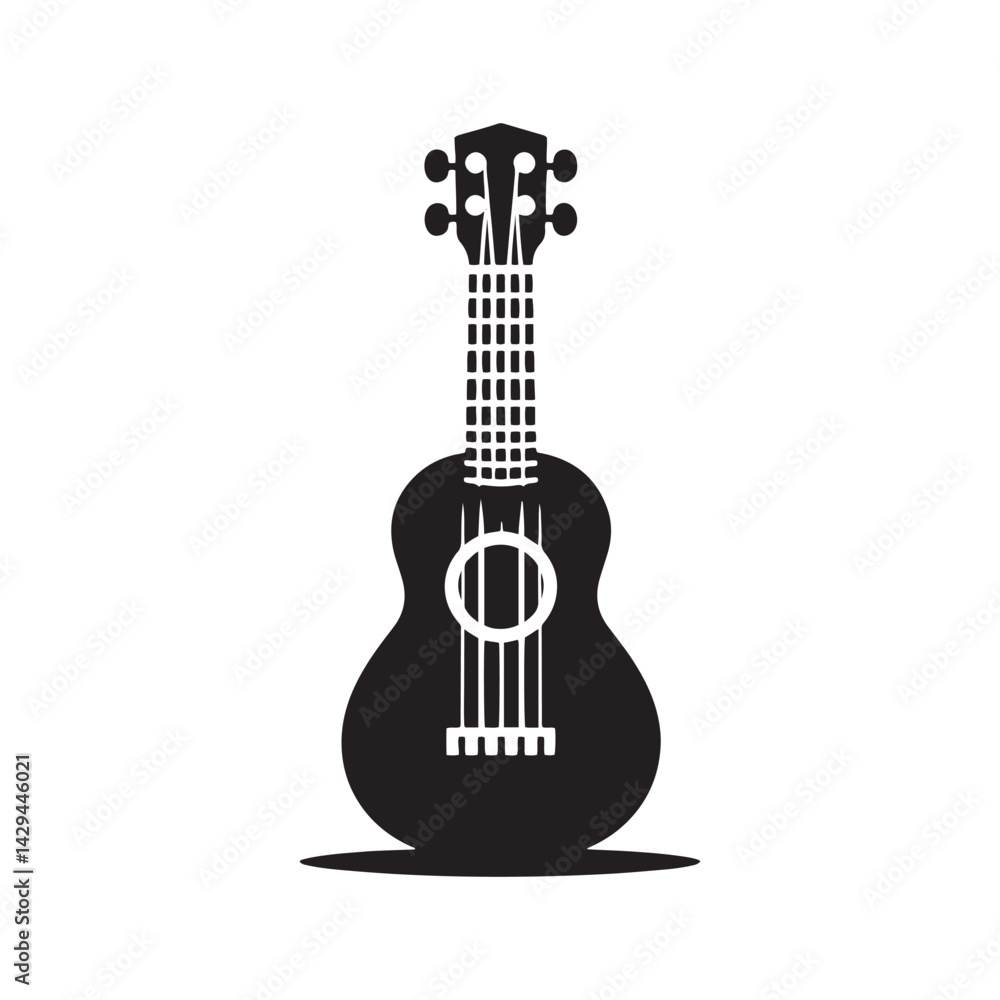 Obraz premium Island Strings: A Charming Collection of Ukulele Vector Silhouettes Showcasing the Lighthearted Spirit, Iconic Shape, and Joyful Sound of This Beloved Four-String Instrument.