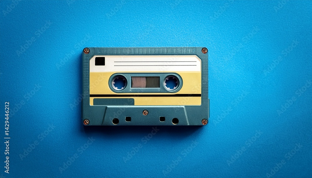Fototapeta premium vintage audio cassette tape on blue background