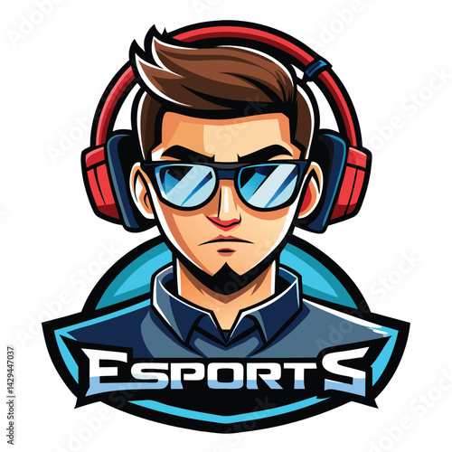 Gamer esports avatar with headphones and sunglasses
