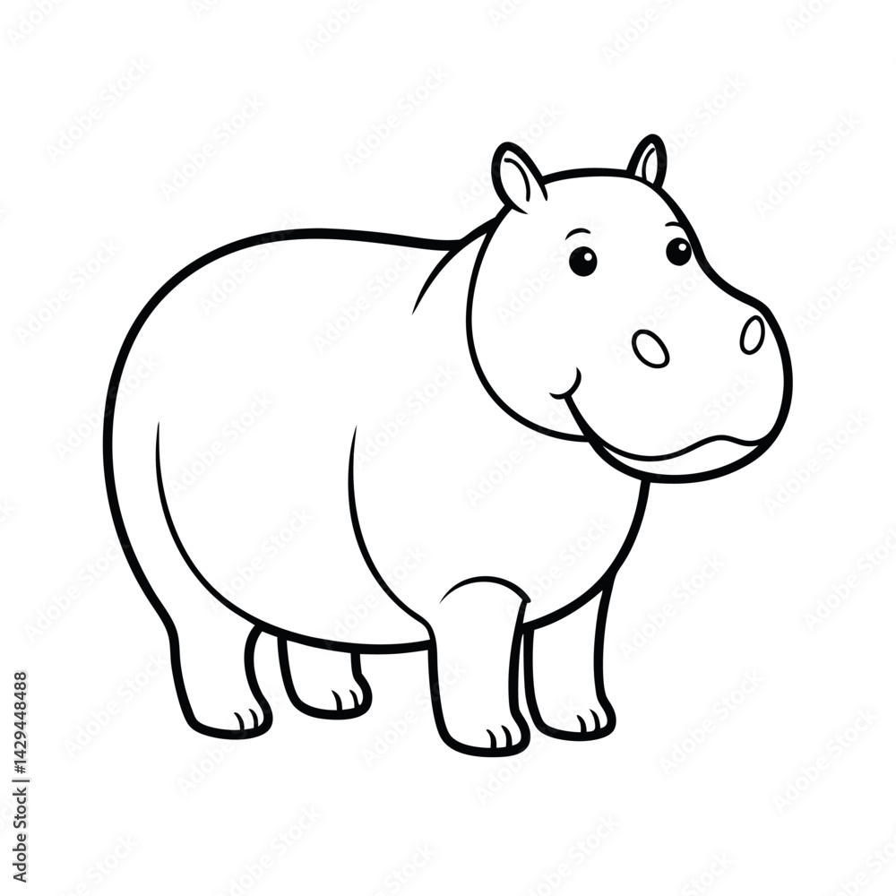 Wild Hippopotamus Line Art Outline Vector for Wildlife Illustration Wild Hippopotamus Line Art Outline Vector for Wildlife Illustration
