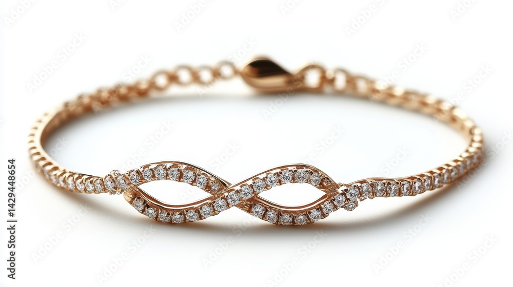 Infinity symbol bracelet with small diamonds, isolated on white background Infinity symbol bracelet with small diamonds, isolated on white background