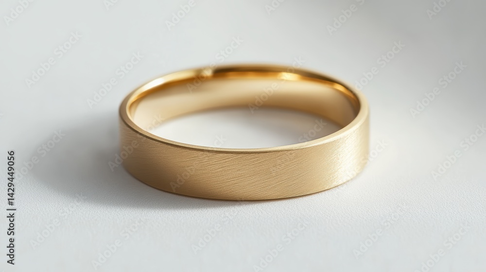 Simple gold ring with smooth band and subtle matte finish, isolated on white background