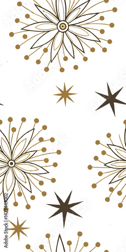 1x2 A seamless Vector style, Retro Starburst Clusters - 50s style gold and cream burst motifs on soft teal