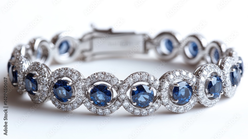 Luxury diamond bracelet with alternating diamonds and sapphires, isolated on white background Luxury diamond bracelet with alternating diamonds and sapphires, isolated on white background