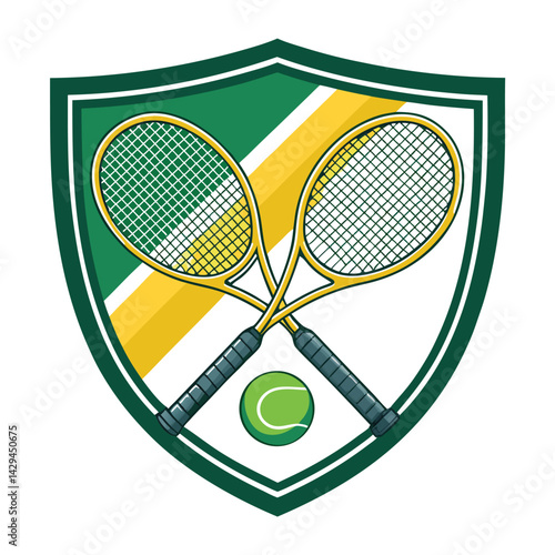 A stylish graphic design featuring a tennis racket and ball subtly incorporated within the design of a sporty shirt.